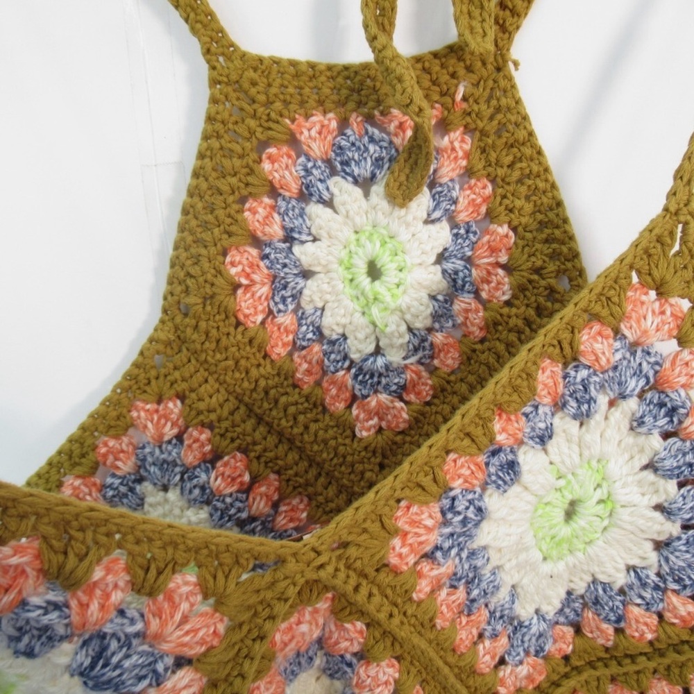 Free People Summer Of Love Cotton Crochet Halter Top Fringe Size M/L